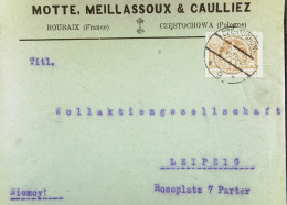 Polen: Brief Mit POLSKA 1000 Mk Vom 5.5.1923 Aus CZESTOCHOWA Nach Leipzig  Abs. Motte, Meillassoux & Caulliez - Storia Postale