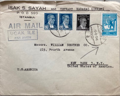 TURKEY 1945, ADVERTISING COVER, ISAK S SAYAH, USED TO WILLIAM DEGENER CO. USA, KEMAL ATATURK STAMPS,ISTANBUL CITY CANCEL - Storia Postale