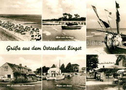 73139581 Zingst Ostseebad Strand Blick Zum Kurhaus Fischerboot HO Gaststaette Fi - Zingst