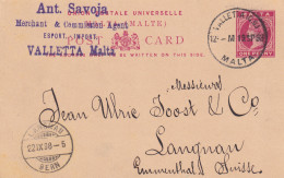 Post Card Valletta/Malta To Langnan/Emmental/Swiss 1898 - Malte