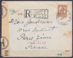 Bulgarie - Env. Recommandée Affr. 14L Càd "СОФИЯ /11.VIII.1942/ SOFIA" Pour PARIS - Bande Et Cachets Censure Allemande - Storia Postale