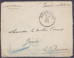 Env. "HOPITAL MARITIME / MIDDELKERKE" En Franchise S.M. Càd WESTENDE /27 VIII 1914 Pour Médecin à La 5e Division Du Géni - Army: Belgium