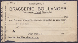 Bon De Livraison Vierge BRASSERIE BOULANGER Bracquegnies 192? - Food