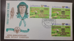 P) 1985 PHILIPPINES, 45TH ANNIVERSARY GIRLS SCOUT CHARTER, SURCHARGED NEW VALUE, ISSUE OF 1976 OVERPRINTED, FDC XF - Filippine