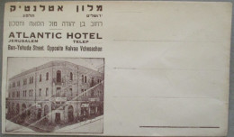 HOTEL ATLANTIC JERUSALEM COVER TOURISM ORIGINAL CACHET AIR MAIL POST STAMP LETTER ENVELOPE ISRAEL PALESTINE - Hotel Labels