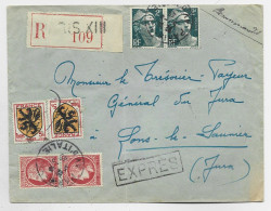 BLASON 5FR X2+ 1FR MAZELIN X2 GANDON 2FRX2  LETTRE REC  EXPRES PARIS 1945  AU TARIF - 1941-66 Wappen