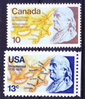 USA Canada 1976 MNH Joint Issue, Franklin And Map Of North America - Kennedy (John F.)