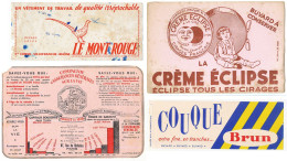 Lot De 4 Buvards (7) CREME ECLIPSE - ASSURANCES - BRUN - MONT ROUGE  Avec Défauts :taches,  Pliures, Déchirures Etc. Etc - Colecciones & Series