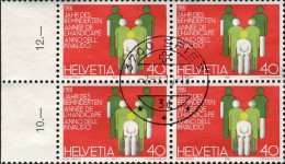 Suisse Poste Obl Yv:1122 Mi:1192 Année Handicap Bloc De 4 Spiez (TB Cachet à Date) - Gebraucht