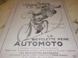 ANCIENNE PUBLICITE POUR LES ETRENNES  LA BICYCLETTE REINE   AUTOMOTO 1920 - Moto