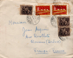 PORTUGAL AFFRANCHISSEMENT COMPOSE SUR LETTRE DE PONTA DELGADA POUR LA FRANCE 1955 - Briefe U. Dokumente