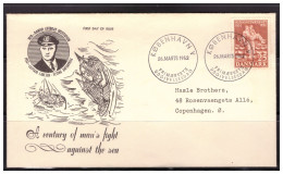 1952 DENMARK FDC, 100 YEARS MARINE RESCUE SOCIETY - Cartas & Documentos