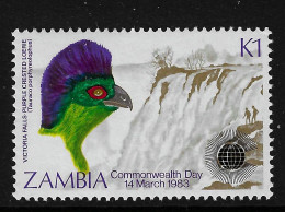 ZAMBIA 1983 MiNr. 289 Sambia Birds Purple-crested Turaco, Victoria Falls 1v MNH** 4,00 € - Zambia (1965-...)