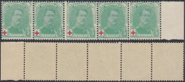 Belgique 1914 - Timbres Neufs. COB Nr.: 129 A. Dont 1 Avec Variété: "Volute Droite Brisé". Bande De 5..... (EB) AR-02043 - 1914-1915 Red Cross