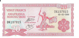 BURUNDI 20 FRANCS 2005 UNC P 27 D - Burundi