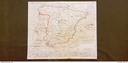 La Spagna E Il Portogallo Nel 1640 D.C. Carta Geografica Del 1859 Houze - Cartes Géographiques