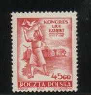 POLAND 1951 CONGRESS OF WOMEN'S LEAGUE NHM - Bird Dove Of Peace - Neufs