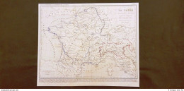 La Gallia Ai Tempi Di Giulio Cesare Anno 58 A.C. Carta Geografica Del 1859 Houze - Cartes Géographiques