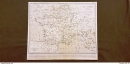 Gallia Romana E Sue 17 Provincie Anno 380 D.C. Carta Geografica Del 1859 Houze - Cartes Géographiques