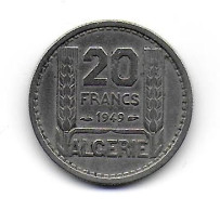 (Monnaies). Algerie. 20 Fr 1949 - Algerije