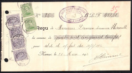 RECU DE COMMERCE 1920 DAMIN  - AFFRACHISSEMENT  COB 28 & 32 Houyoux - AUVELAIS  FLORENVILLE - NAMUR - 1900 – 1949