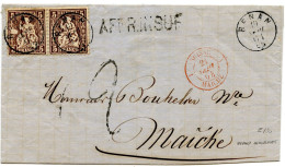 SUISSE - SBK 30 5C BRUN X2 SUR LETTRE (VERSO INCOMPLET) POUR MAICHE, 1864 - Briefe U. Dokumente