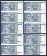 JUGOSLAWIEN - YUGOSLAVIA 10 Stück á 500 Dinara 1990 Pick 106 UNC (1)   (89104 - Yugoslavia