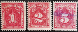 Cuba  1915 Numeral Stamps - Inscription "TASA POR COBRAR"  Y&T N° 5 à 7 Série Complète - Impuestos