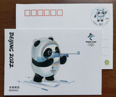 Biathlon,Mascot Bing Dwen Dwen,Five Rings,China 2022 Beijing 2022 Winter Olympic Games Commemorative Pre-stamped Card - Invierno 2022 : Pekín