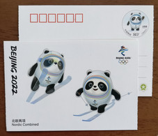 Nordic Combined,Mascot Bing Dwen Dwen,China 2022 Beijing 2022 Winter Olympic Games Commemorative Pre-stamped Card - Inverno 2022 : Pechino