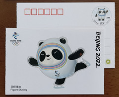 Figure Skating,Mascot Bing Dwen Dwen,Five Rings,CN 22 Beijing 2022 Winter Olympic Games Commemorative Pre-stamped Card - Inverno 2022 : Pechino