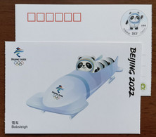 Bobsleigh,Mascot Bing Dwen Dwen,Five Rings,China 2022 Beijing 2022 Winter Olympic Games Commemorative Pre-stamped Card - Invierno 2022 : Pekín