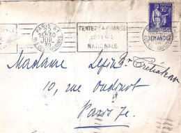 PAIX N° 368 + PUB DEMANDEZ (CCPOSTAL) S/L.DE PARIS/22.7.39 - 1932-39 Vrede