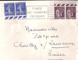 PAIX N° 284x2 + COMPL. S/L.DE PARIS/27.10.37 POUR LA SUISSE - 1932-39 Paix