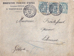 BLANC N° 111 X 3 S/L. DE TRONVILLE EN BARROIS/22.4.04  (TàD A1) - 1900-29 Blanc