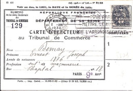 BLANC N° 107 S/CARTE D’ELECTEUR DE PARIS/2.12.30 - 1900-29 Blanc