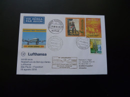 Lettre Vol Special Flight Cover Sao Paulo Brazil To Frankfurt 60 Years Reopening Lufthansa 2016 - Lettres & Documents