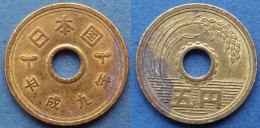 JAPAN - 5 Yen Year 9 (1997) "Rice Stalk" Y# 96.2 Akihito (Heisei) (1989-2019) - Edelweiss Coins - Giappone