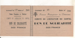 Bon De Solidarite 500 Francs FFI Comite De Liberation Du Cantal - Vrac - Billets