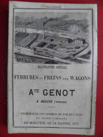 PUB 1884 - Ferrures Et Freins Pour Wagons Genot à 08 Nouzon, Quincaillerie Martinet 08 Charleville - Publicités
