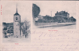 Moudon VD, La Gare Et Le Clocher, Chemin De Fer (12.9.1903) Trou D'épingle - Moudon