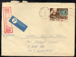 POLAND 1981 SOLIDARITY SOLIDARNOSC PERIOD MARTIAL LAW OCENZUROWANO CENSORED RED CACHET WITH NO NUMBER SOSNOWIEC TO UK - Cartas & Documentos