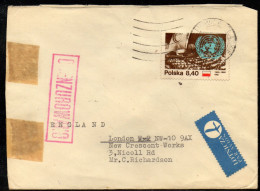 POLAND 198? SOLIDARITY SOLIDARNOSC PERIOD MARTIAL LAW OCENZUROWANO CENSORED MAUVE CACHET WITH NO NUMBER TO LONDON - Storia Postale