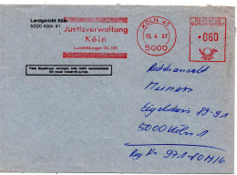 62618 - Bund - 1982 - 60Pfg AbsFreistpl "Justizverwaltung Koeln" A OrtsBf KOELN - Covers & Documents