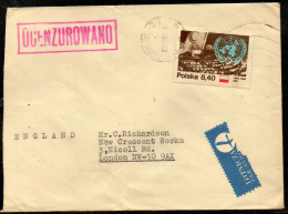 POLAND 1981 SOLIDARITY SOLIDARNOSC PERIOD MARTIAL LAW OCENZUROWANO CENSORED MAUVE CACHET WITH NO NUMBER SOSNOWIEC TO UK - Briefe U. Dokumente