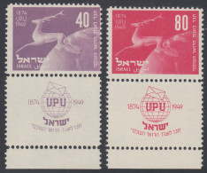 Israel 27/28 1950 75 Aniv. UPU Ciervo Deer Fauna Con Tab MNH - Autres & Non Classés