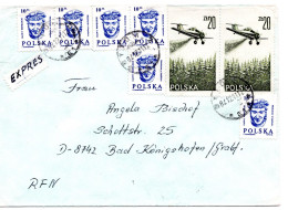 62641 - Polen - 1987 - 2@20Zl Flugzeug MiF A EilBf BYTOM -> BAD KOENIGSHOFEN (Westdeutschland) - Storia Postale