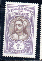 ETABLISSEMENTS DE L'OCEANIE FRENCH OCEANIA 1913 1930 TAHITIAN GIRL 1c MLH - Neufs