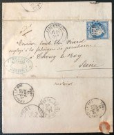 France N°60A Sur Lettre, TAD Vincennes, (49) 26.11.1873 + GC 4290 - (B3178) - 1871-1875 Ceres