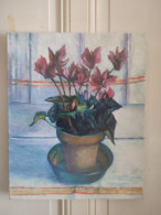 Fernand PROUST (XXème) Huile Sur Toile Nature Morte Aux Fleurs "Cyclamen" 1998 - Olieverf